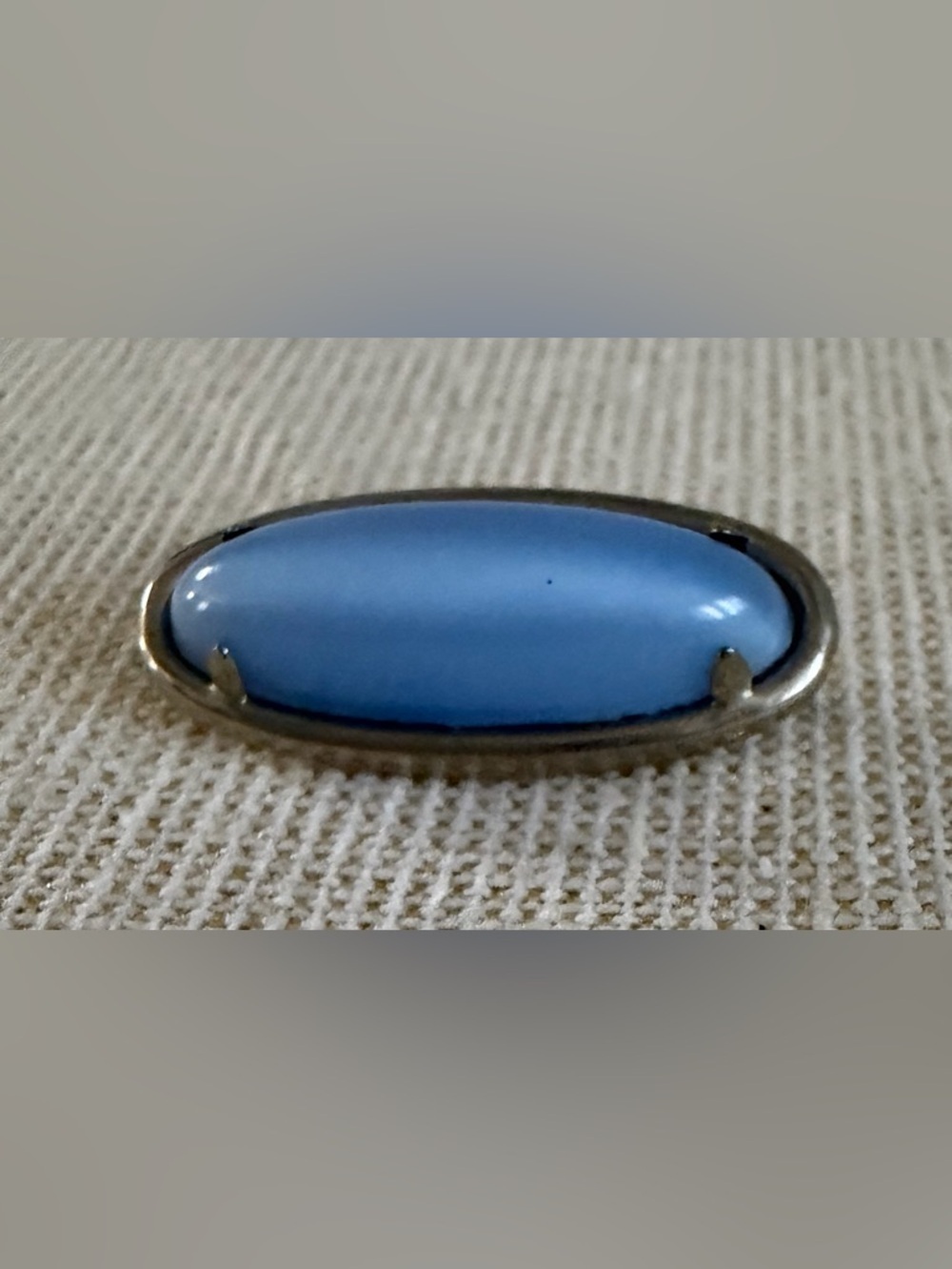 Vintage Blue Oval Cabochon Silver-Tone Brooch